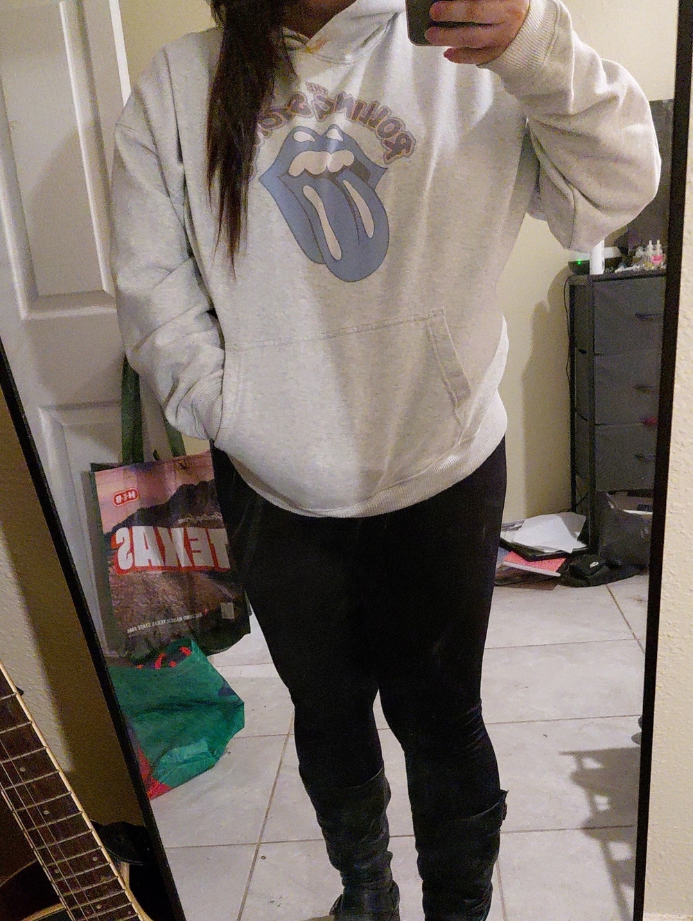 the Rolling Stones Pastel Logo Crewneck Hoodie in Light Gray